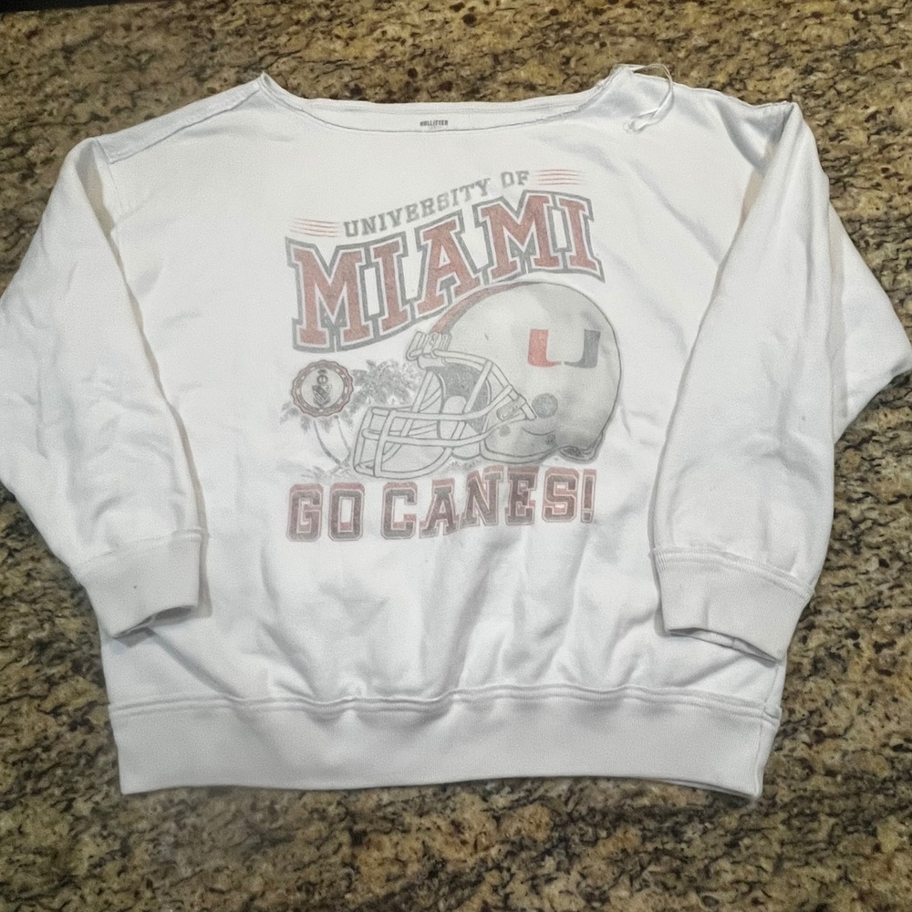 Hollister Blue 84 University of Miami Hurricanes Sweatshirt White Women Large